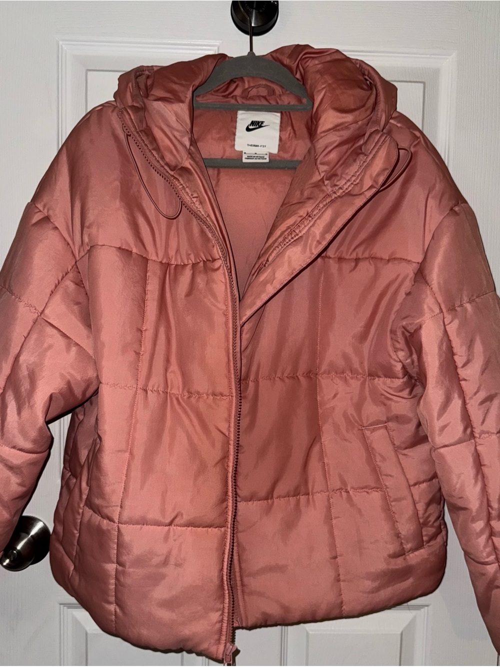 Nike Women's Rose Pink Quilted Puffer Jacket with Hood